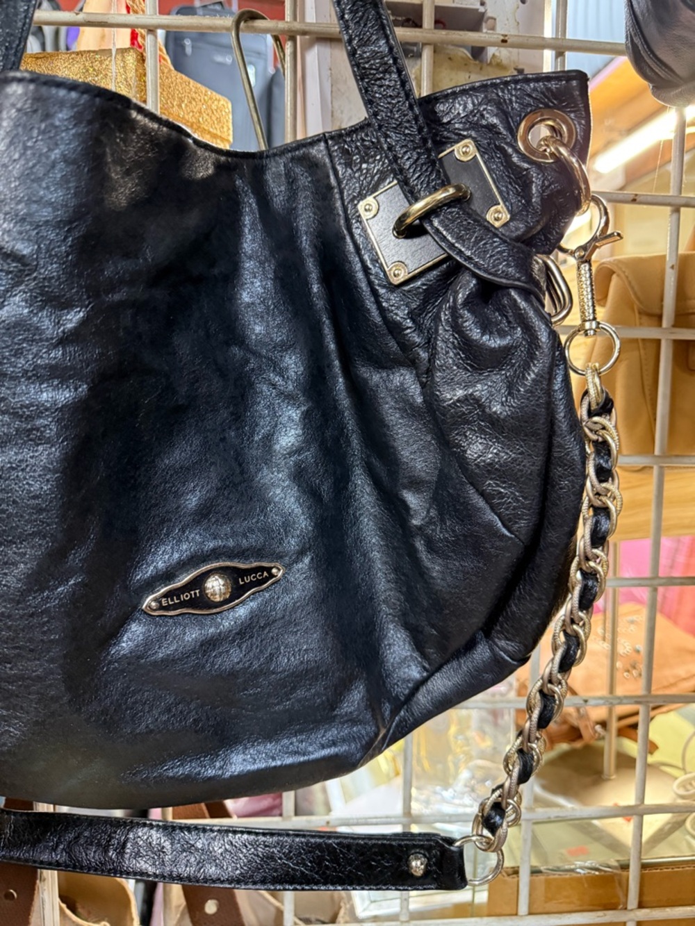 Elliot Lucca Black Real Leather Tote Shoulder Bag - Women's Fashion Handbag - Picture 6 of 14